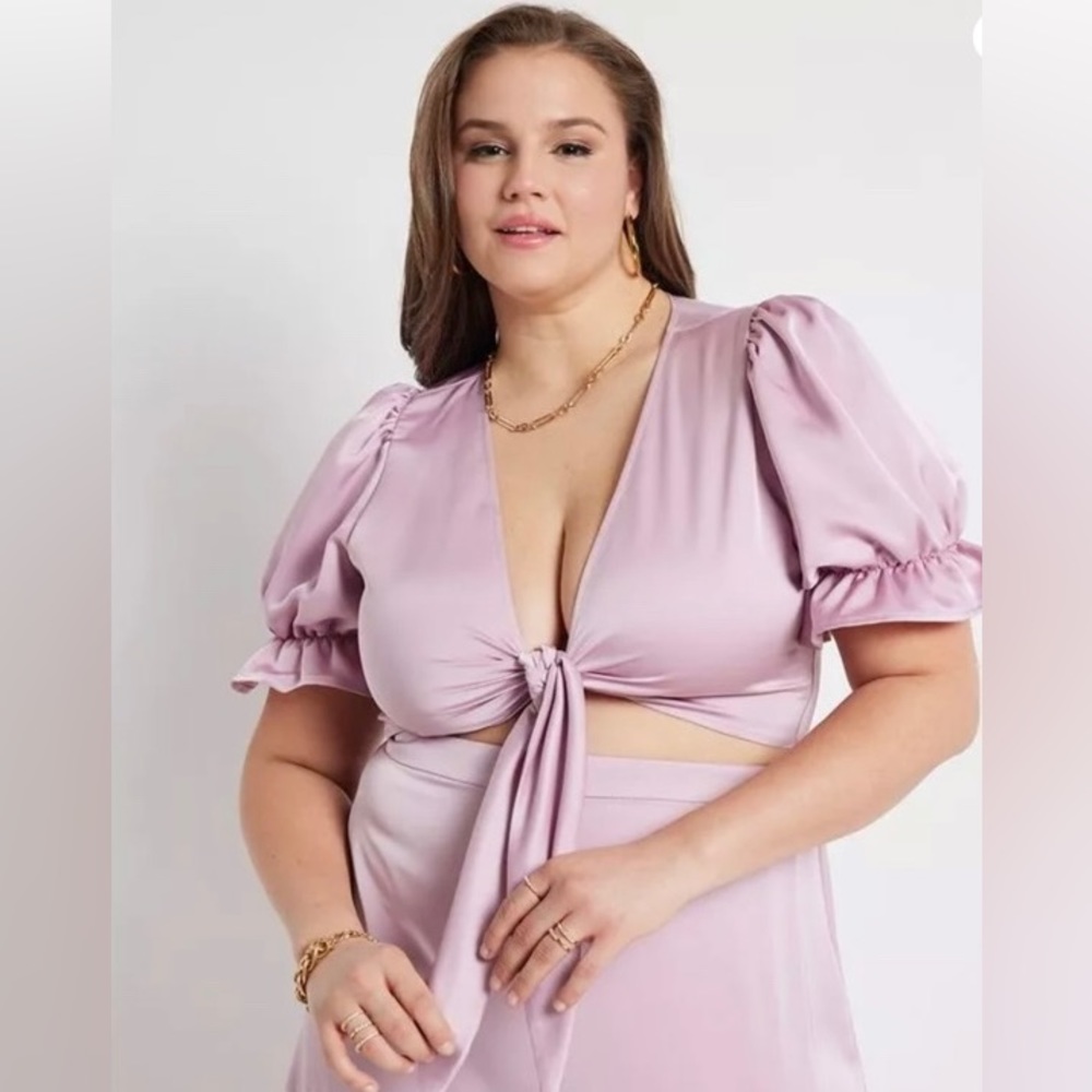 NWT!! 60+% Off!! Eloquii Tie Front Satin Cropped Blouses 1 Pink & 1 Gold